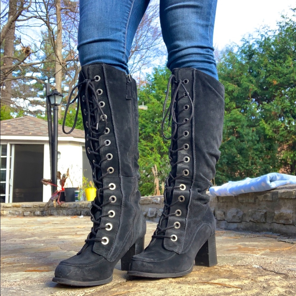Knee High Suede Boot Heels